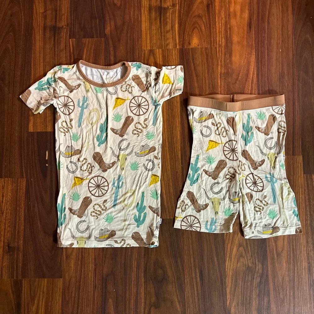 Little Sleepies Cream Western Print Pajama Set with Brown & Green Accents